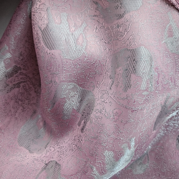 Pink Silk Silver Elephant Fringe Hem Scarf | SZ 72" - Picture 4 of 12